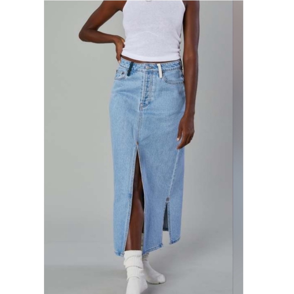 still here maxi denim skirt
